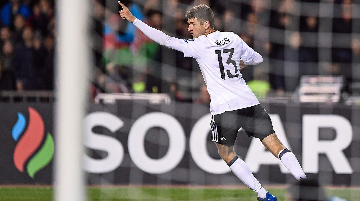 Thomas Müller scored his 37th goal for Germany against Azerbaijan. © GES/Marvin Ibo Guengoer