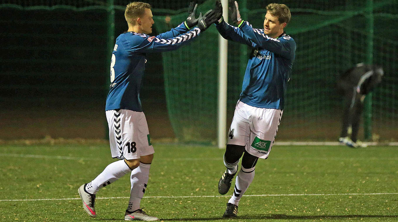 Siegtreffer im Auswärtsspiel in Lüneburg: Flensburgs Christian Jürgensen (r.) © imago/objectivo