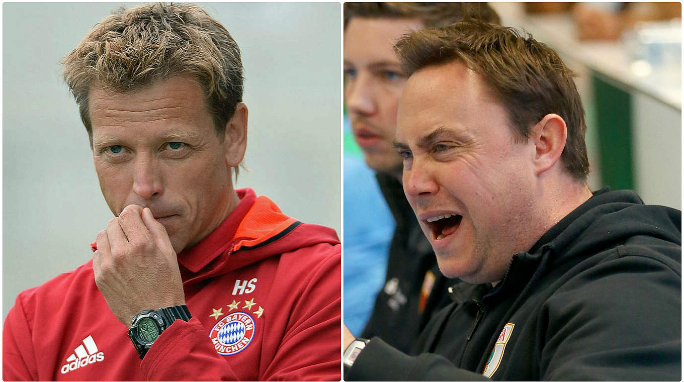 Trainerkollegen im bayerischen Derby: Bayerns Seitz (l.) und FCA-Coach Haidl © Getty Images/imago/Collage DFB