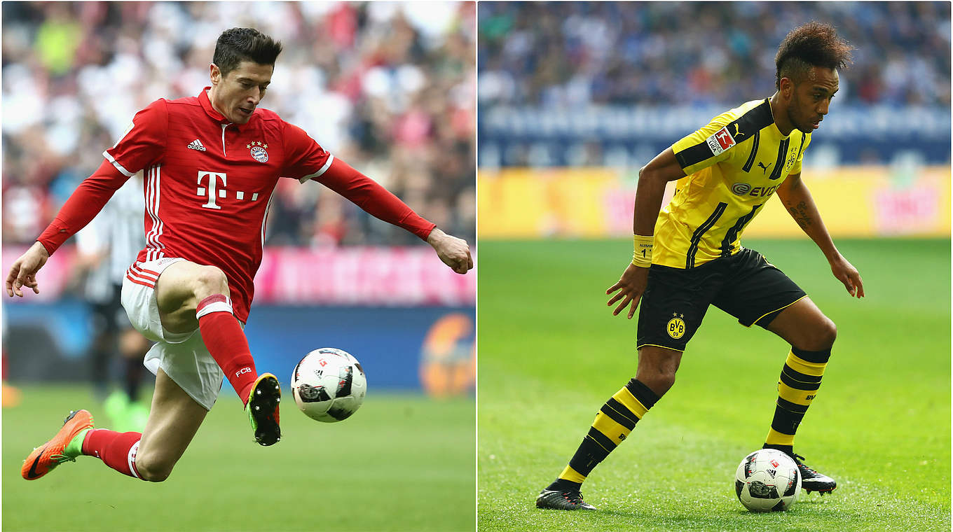 Duell der Top-Torjäger: Lewandowski (l.) und Aubameyang führen die Torschützenliste an © Getty Images/Collage DFB