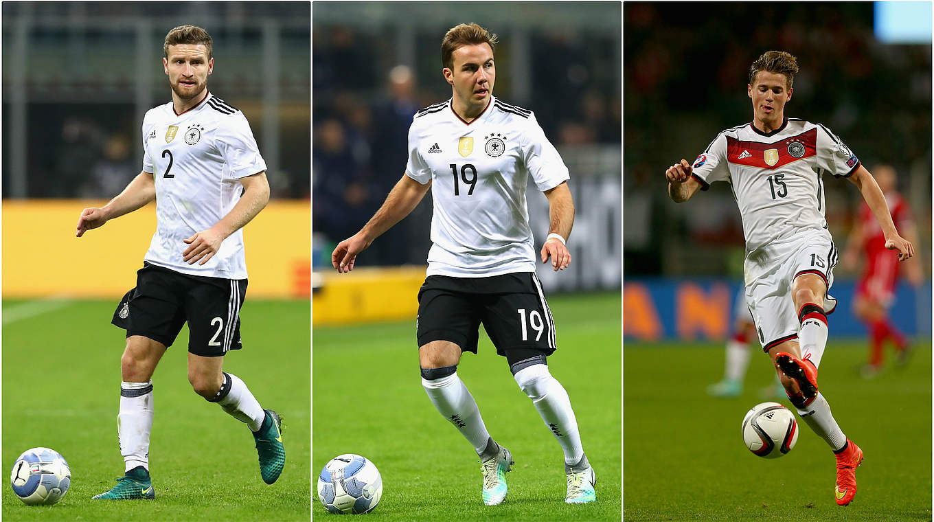 Drei Weltmeister aus dem Jahrgang 1992: Mustafi, Götze und Durm (v.l.) © Getty Images/Collage DFB