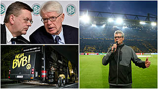 Collage Grindel, Rauball, BVB, Mannschaftsbus, Bus, Stadion, Norbert Dickel © Getty Images