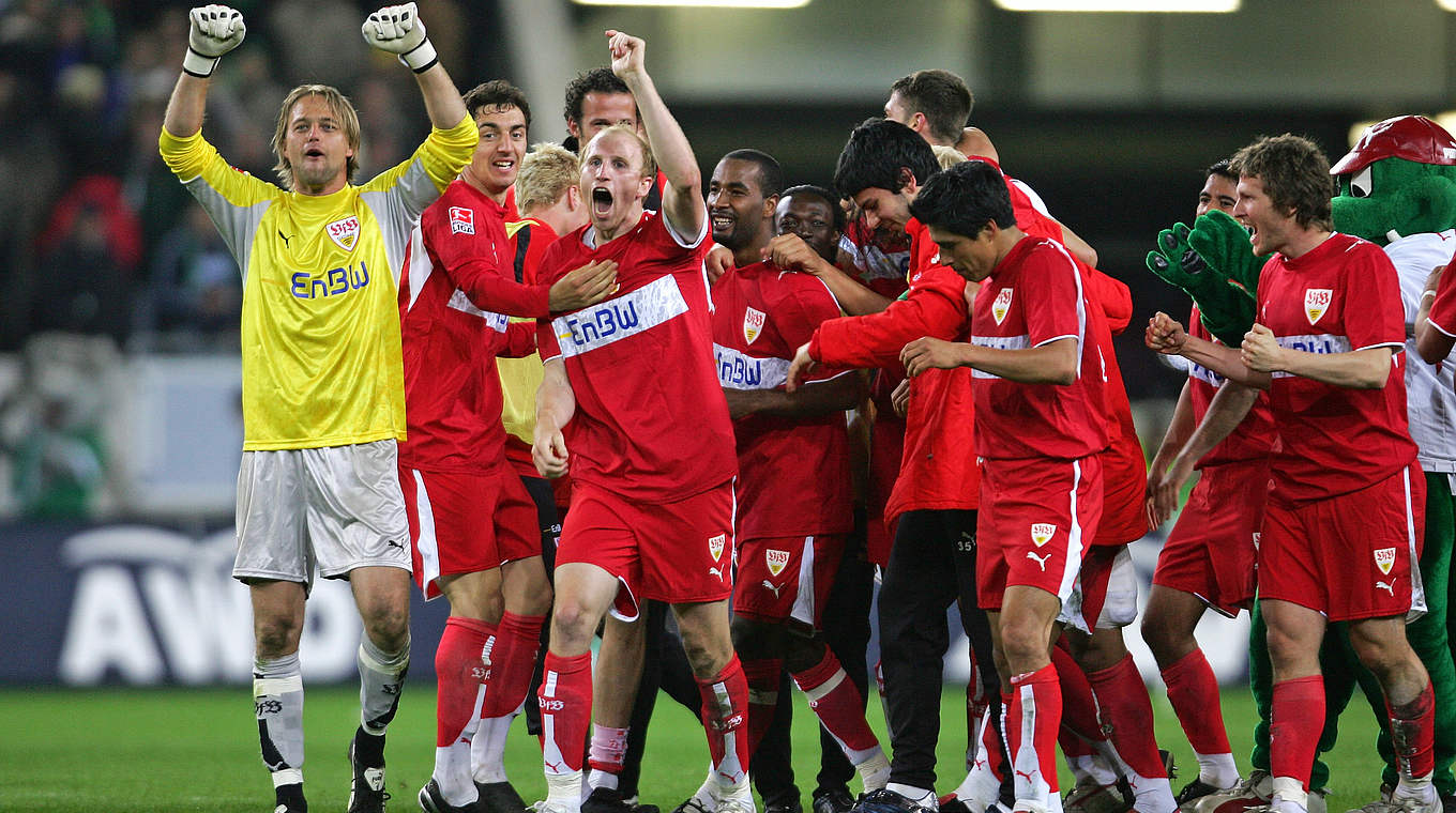 Schwaben-Jubel 2007: Stuttgart zieht mit einem 1:0 gegen Wolfsburg ins Pokalfinale ein © 2007 Getty Images