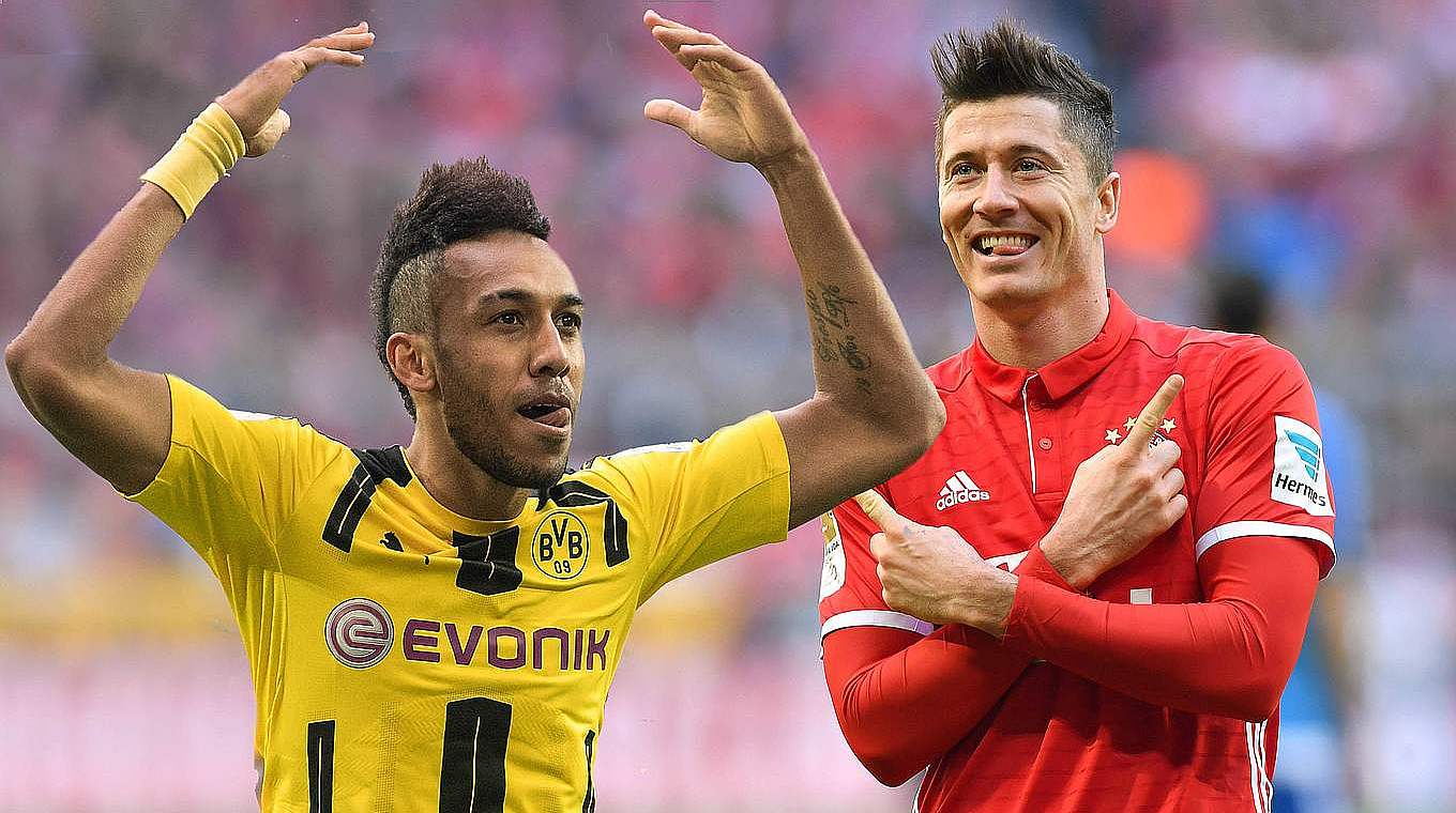 Bundesliga top scorers Lewandowski and Aubameyang (l.) will meet in the semi-final. © 