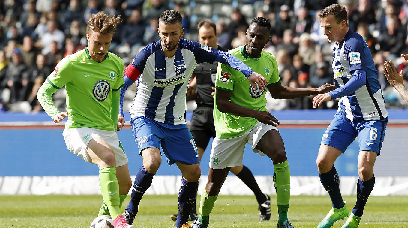 Mann des Tages: Ibisevic (2.v.l.) führt Hertha BSC zum Sieg gegen Wolfsburg © 