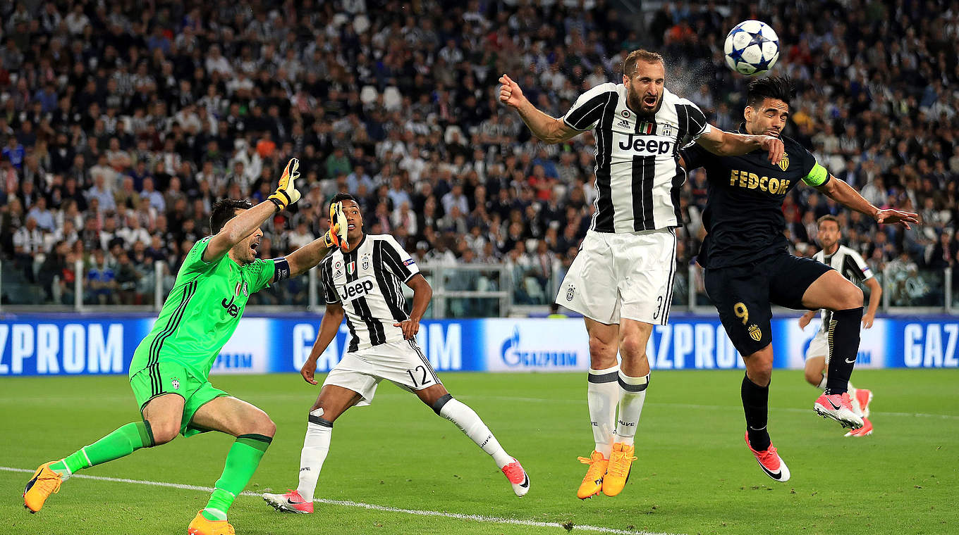 Buffon,Chiellini,Falcao,Juventus Turin,AS Monaco,Champions League © 2017 Getty Images