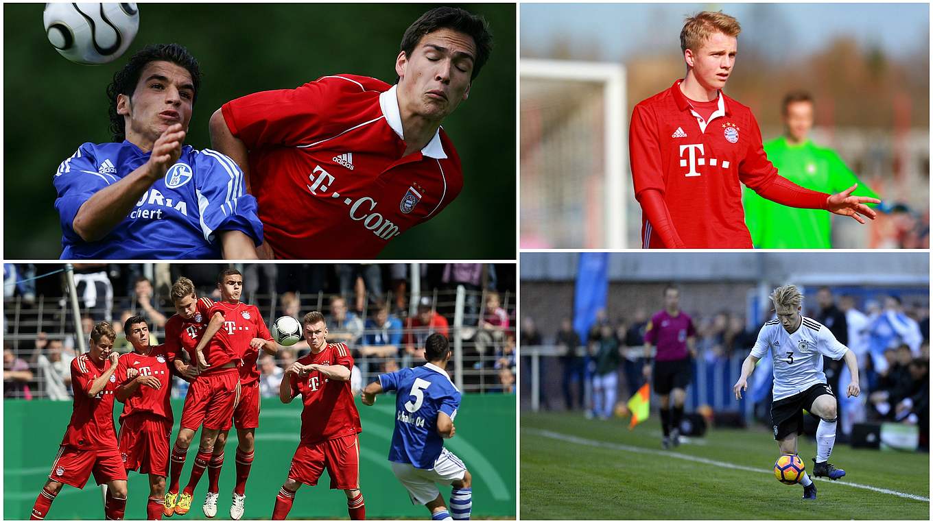 Sechstes Duell: Bayerns Felix Götze (o.r.) und Schalkes Lennart Czyborra (u.r.) sind dabei © Getty Images/Collage DFB