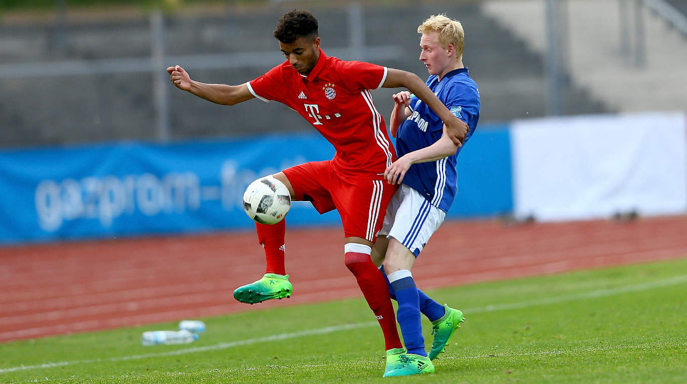 Bayerns Timothy Tillmann im Duell mit Schalkes Luke Hemmerich. © Getty Images