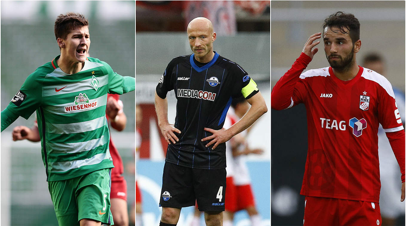 Kampf gegen den Abstieg: Bremen II, Paderborn und Erfurt (v.l.) wollen in 3. Liga bleiben © Getty Images/Collage DFB