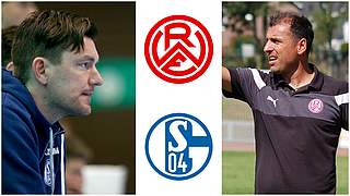 Unterschiedliche Zielsetzung: RWE-Coach Kotziampassis (r.) und Gegenüber Schmidt (l.) © Getty Images/MSPW/Collage DFB