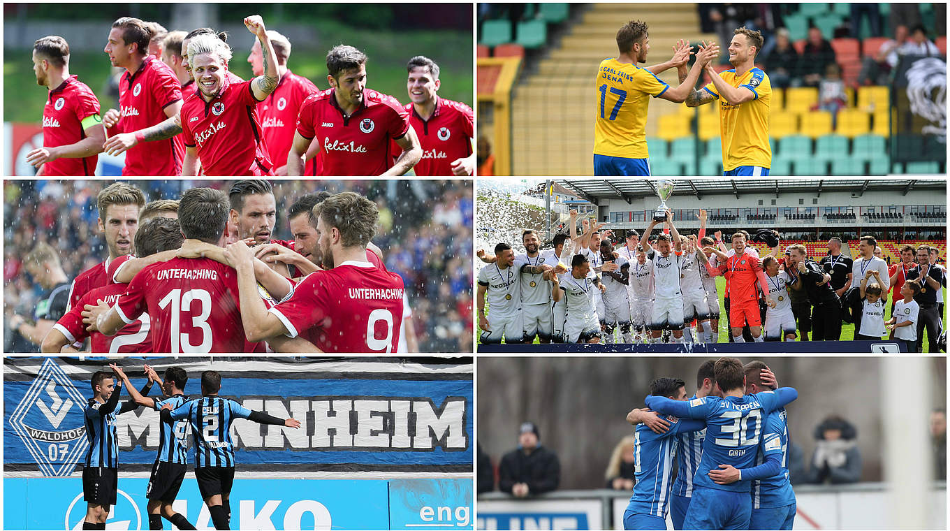 Sechs Kandidaten für 3. Liga: Viktoria, Jena, Haching, Elversberg, Waldhof, Meppen © Getty Images/imago/Collage DFB