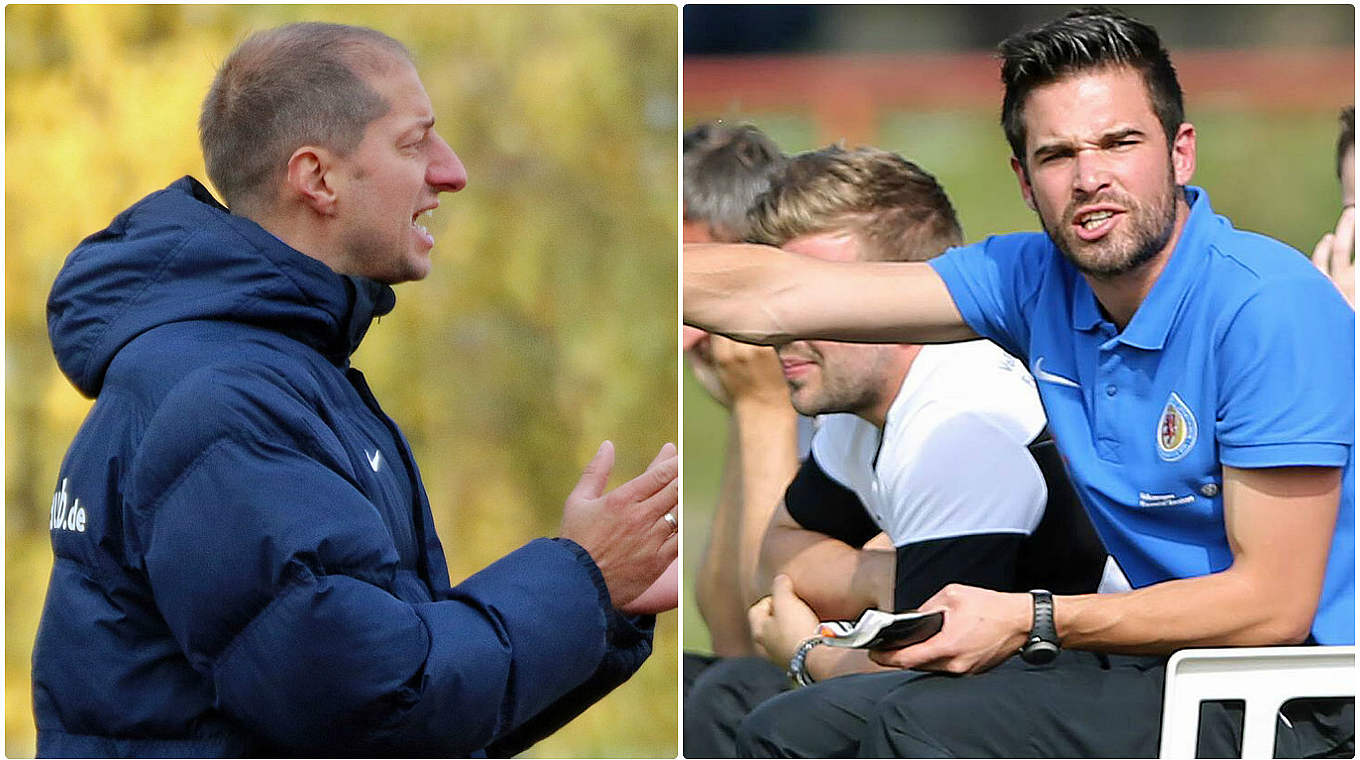 Fernduell: Hansa-Coach Vorbeck (l.) will den BTSV mit Trainer Duda noch überholen © Getty Images/Collage DFB