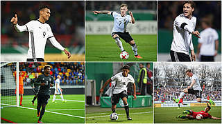 Erfahren im DFB-Trikot: Selke, Meyer, Stark (v.o.l.) und Gnabry, Dahoud, Gerhardt (v.u.l.) © Getty Images/Collage DFB