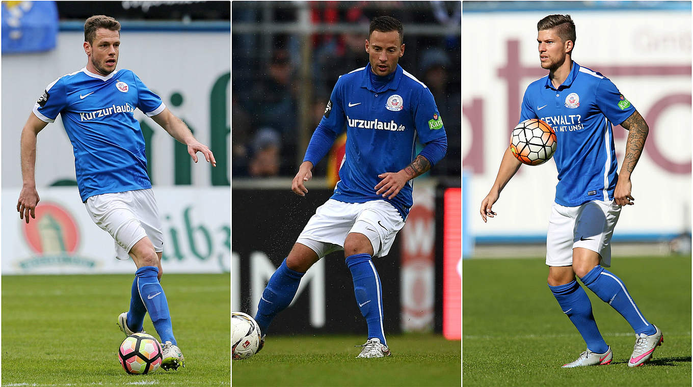 Spielen kommende Saison nicht mehr für Rostock: Henn, Garbuschewski und Dorda (v.l.) © Getty Images/Collage DFB