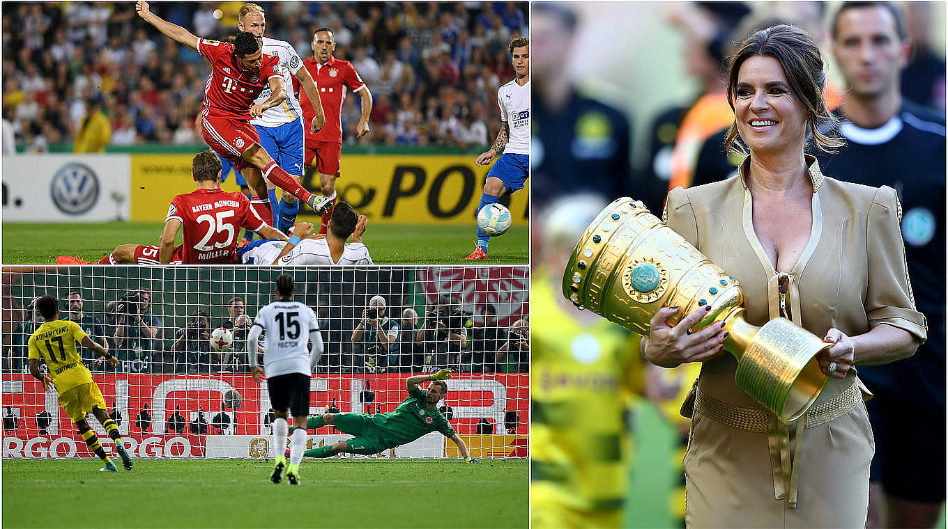 The first and the last goals of the DFB Pokal season: Lewandowski (a.) and Aubameyang (b.).  © 