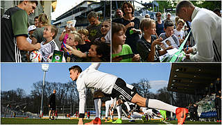Stars hautnah: Die Spieler der U 21 geben nach dem öffentlichen Training Autogramme © Getty Images/Collage DFB