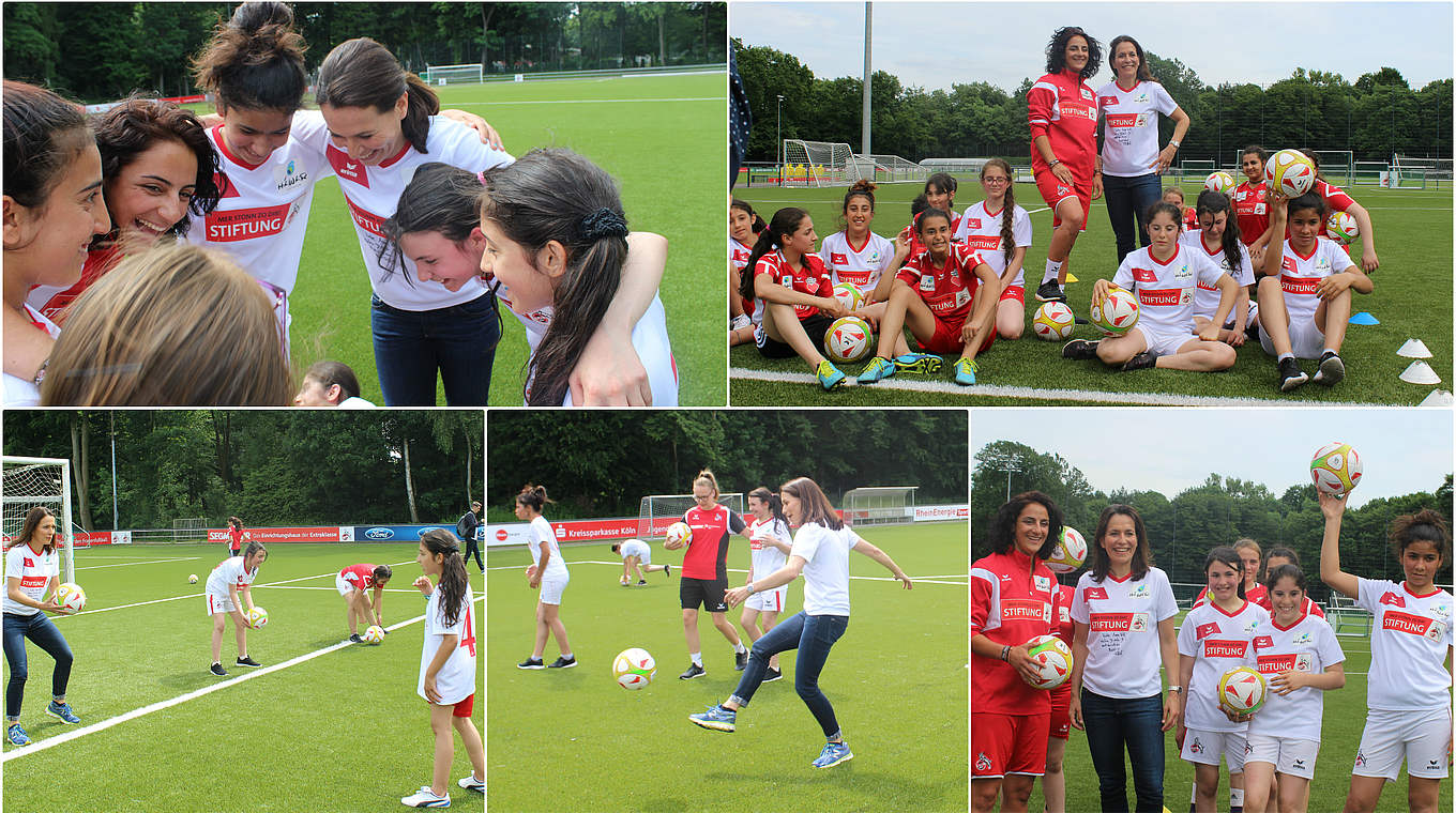 Gute Laune und Spaß - ein Riesenerlebnis für die Mädchen: Anne Will trainiert mit den Scoring Girls © Hawar Help