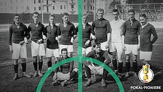 Olympionike für Deutschland: Julius Hirsch (l.) mit Nationalteam 1912 in Stockholm © unbekannt/Grafik: DFB