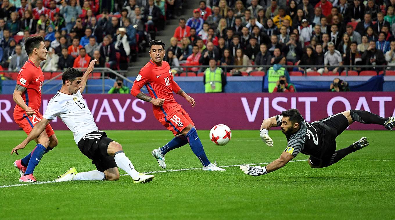 Lars Stindle pokes home Germany's equaliser with his second goal at the Confederations Cup.  © GES-Sportfoto