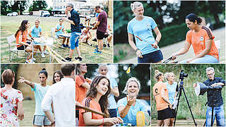 Viel Spaß beim Fotoshooting: die DFB-Frauen beim PR-Termin mit Mercedes-Benz © GES