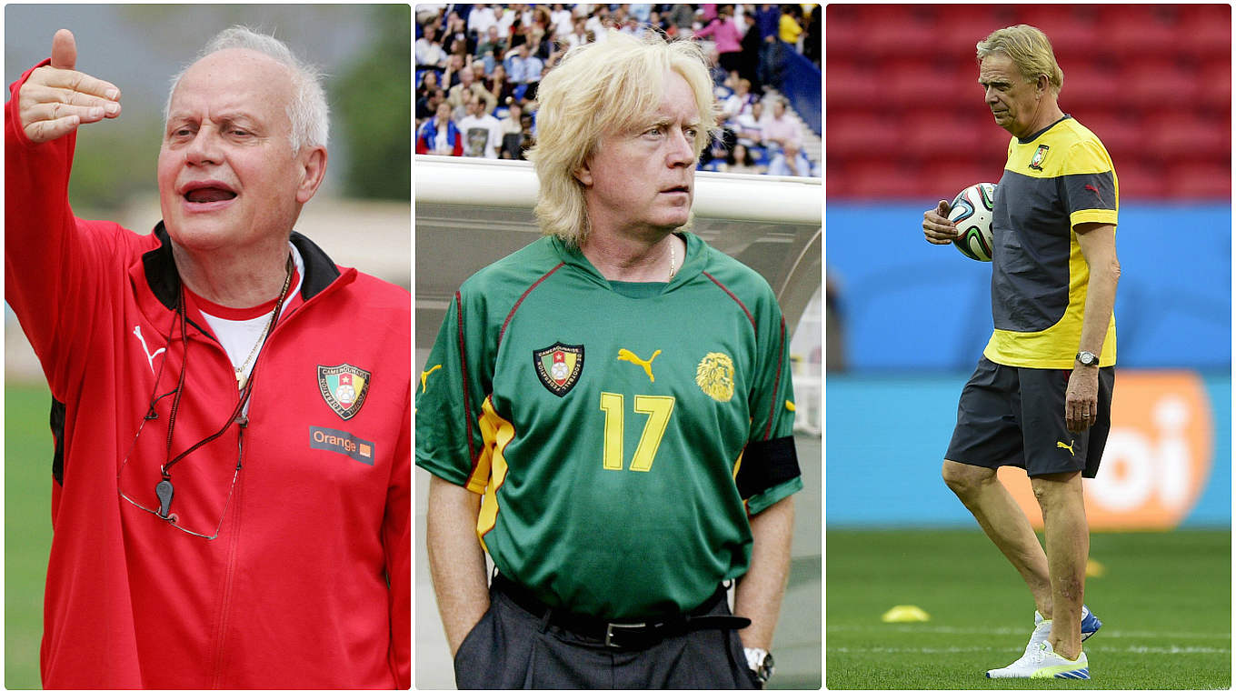 Deutsche Trainer in Kamerun: Otto Pfister, Winfried Schäfer und Volker Finke (v.l.) © Bilder Getty Images / Collage DFB