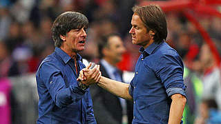 Joachim Löw (l.) is seeking his 100th win as coach of Germany.  © 2017 Getty Images