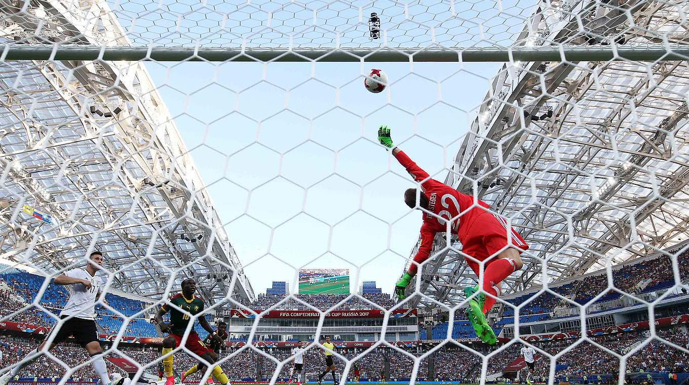 Ter Stegen pulled off a fine save to deny Cameroon a half-time lead © 2017 Getty Images