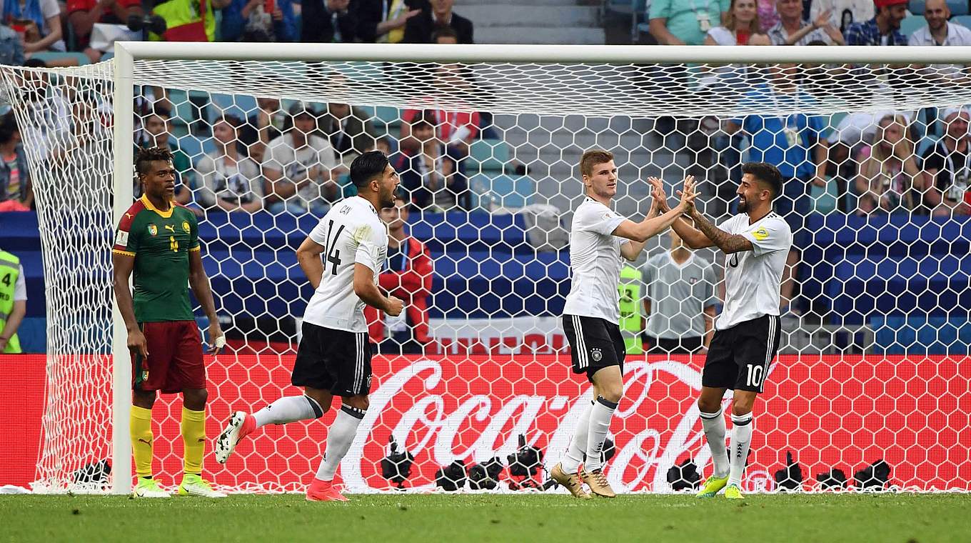 Die beiden Torschützen für Deutschland: Kerem Demirbay (r.) und Timo Werner (2.v.r.) © AFP/Getty Images