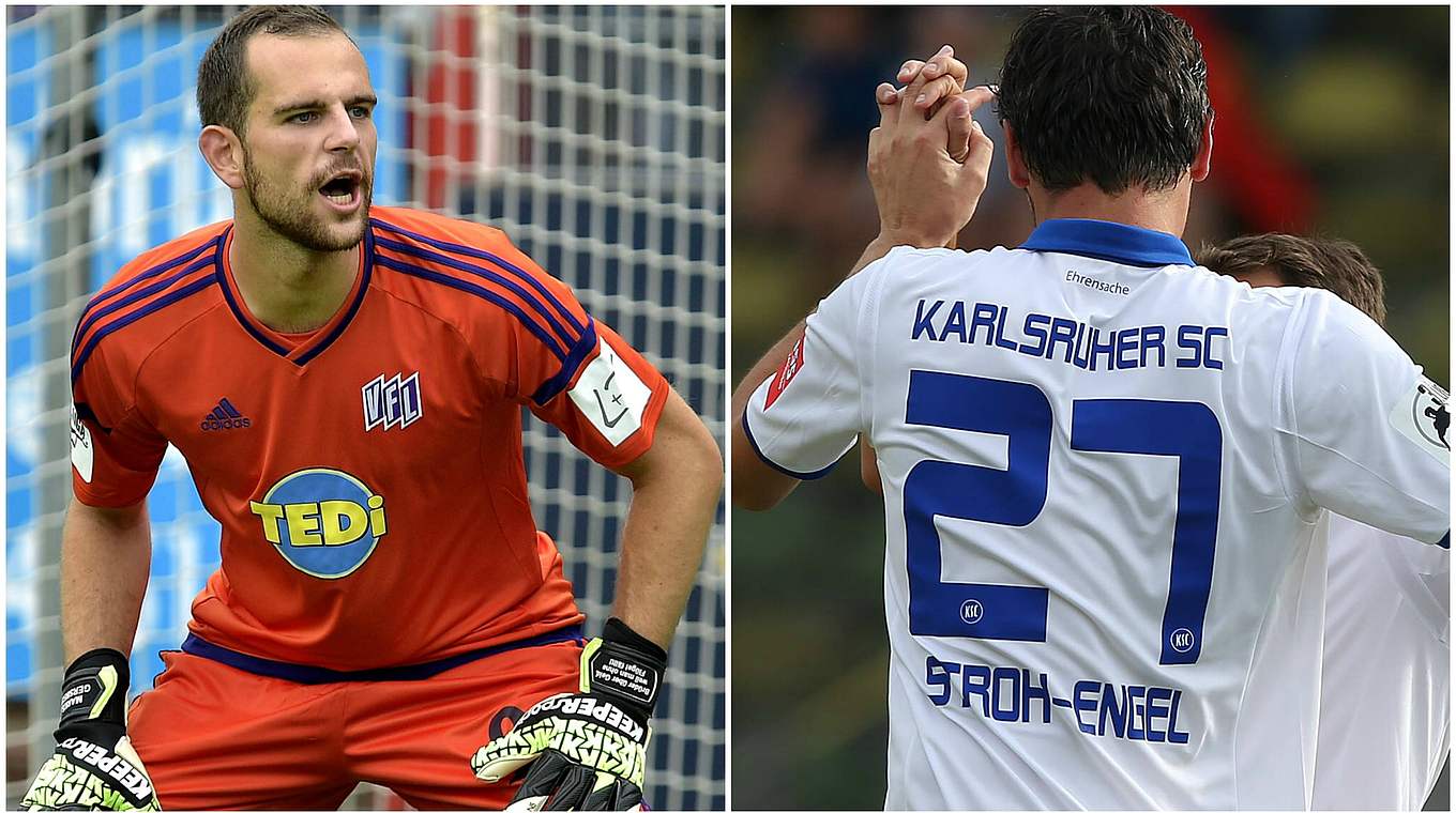 Schlüsselspieler im Eröffnungsspiel: Osnabrücks Gersbeck (l.) und Stroh-Engel vom KSC © imago/Collage DFB