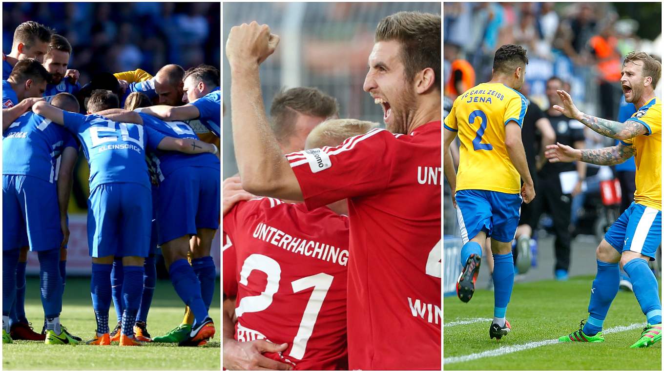 Drei Aufsteiger geben ihre Visitenkarte ab: Meppen, Unterhaching und Jena (v.l.) © Getty Images/Collage DFB