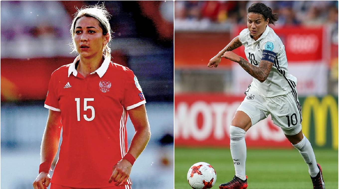 Jeweils neun Torversuche: Dzsenifer Marozsán (r.) und Jelena Danilowa (ein Tor) © Getty Images/Collage DFB