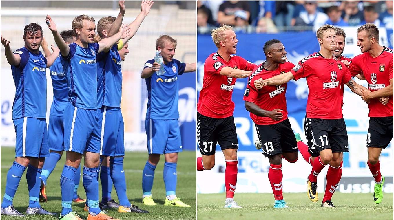 Strahlende Sieger des 1. Spieltags: Hansa Rostock und Sonnenhof Großaspach © imago/Collage DFB