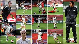 Gegen Dänemark ums Halbfinale: Steffi Jones (r.) setzt auf diese Startelf © Getty Images/Collage DFB