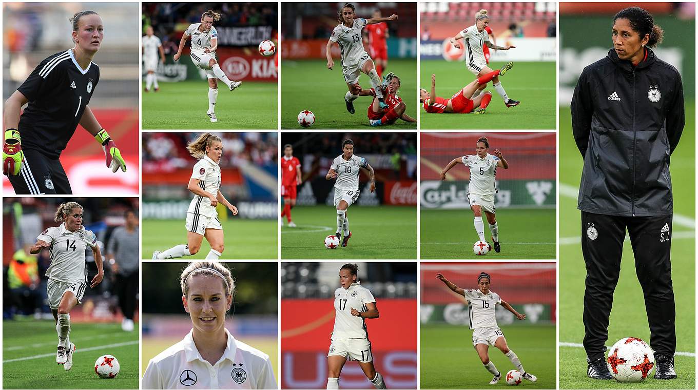 Gegen Dänemark ums Halbfinale: Steffi Jones (r.) setzt auf diese Startelf © Getty Images/Collage DFB