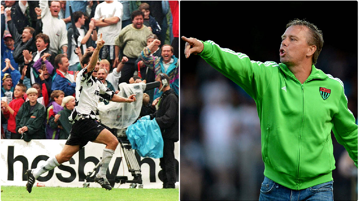 Premiere im Pokal: Schweinfurt und Trainer Klaus (r.) treffen auf Sandhausen © Bilder Imago, Getty Images / Collage DFB