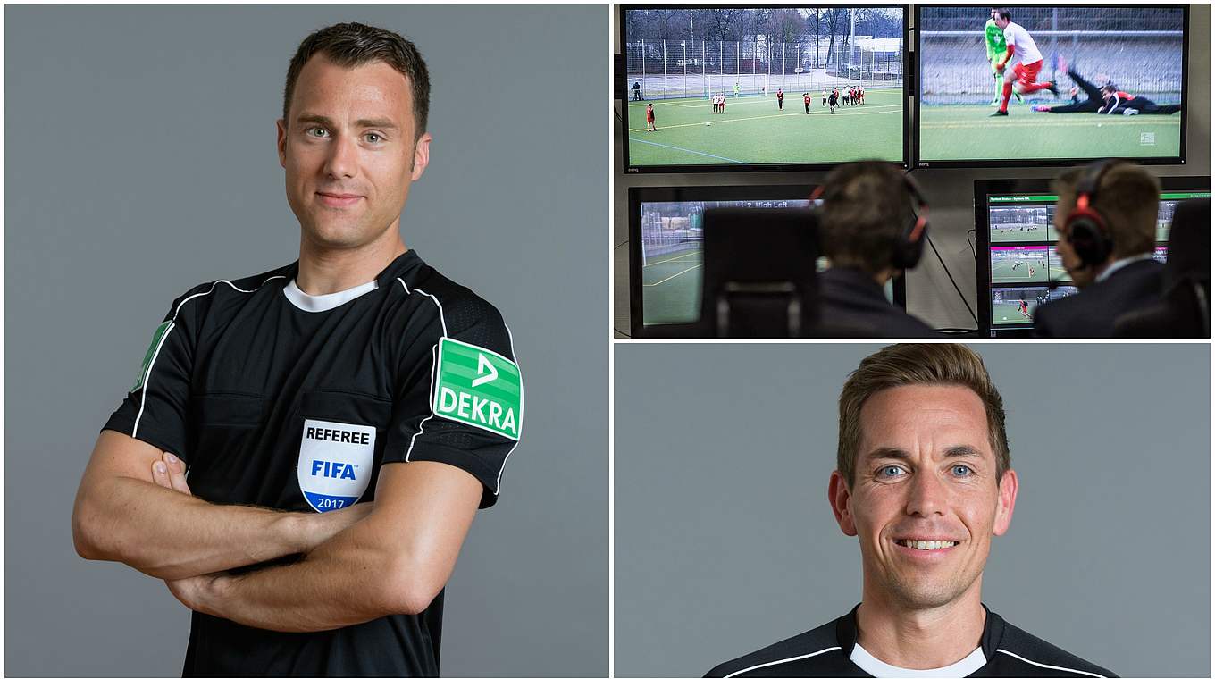 Premiere im Supercup: Felix Zwayer (l.) pfeift, Tobias Stieler (u.r.) assistiert am Bildschirm © Getty Images/Collage DFB