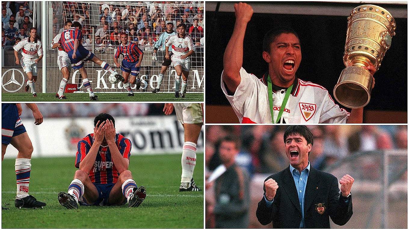 A brace from Elber (top right) decided the 1997 Pokal final: Stuttgart beat Cottbus 2-0 © 