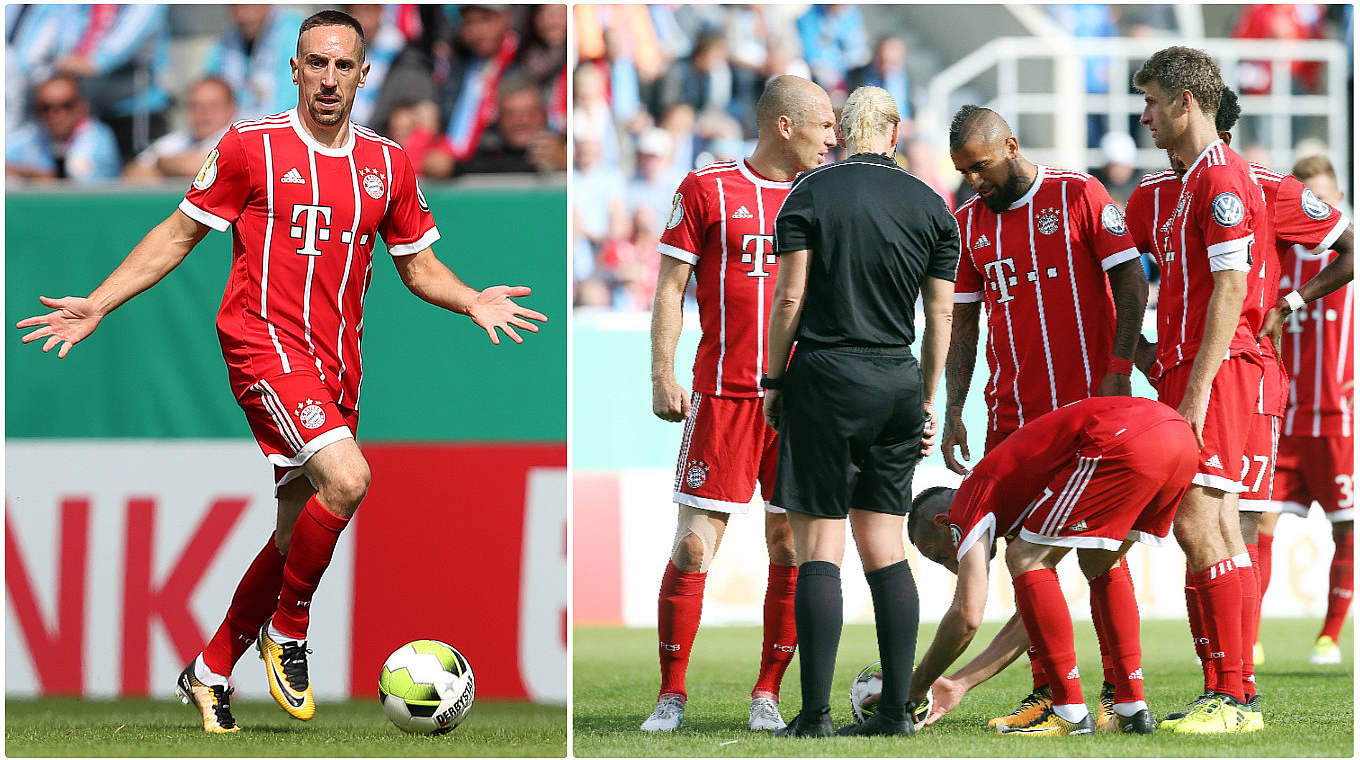 Schlitzohr: Bayern Münchens Franck Ribéry öffnet die Schnürsenkel von Schiedsrichterin Bibiana Steinhaus © imago