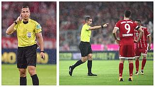 Elfmeterpfiff nach Rücksprache: Tobias Stieler beim Eröffnungsspiel in München © Getty Images/Collage DFB