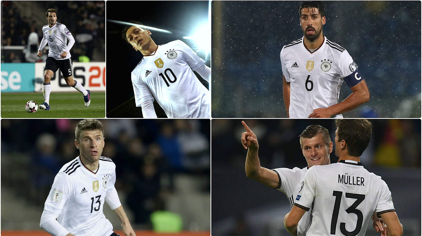 Fünf Weltmeister kehren zurück: Hummels, Özil, Khedira, Kroos und Müller (v.o.l.n.u.l.) © GettyImages/Collage DFB