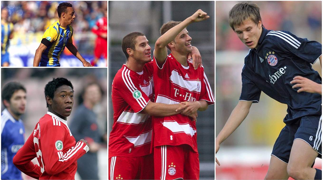 Einst in der 3. Liga, heute feste Größen: Alaba, Bellarabi, Müller und Badstuber (v.u.l.n.r.) © GettyImages/Collage DFB