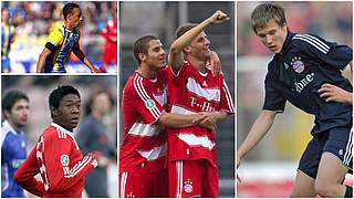 Einst in der 3. Liga, heute feste Größen: Alaba, Bellarabi, Müller und Badstuber (v.u.l.n.r.) © GettyImages/Collage DFB