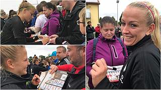 Erfüllten Autogramm- und Bilderwünsche: die DFB-Frauen um Mandy Islacker © Collage DFB