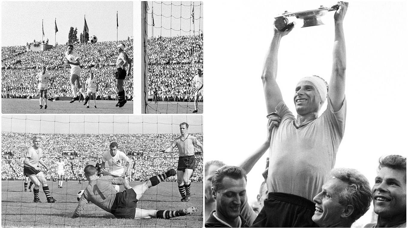 "Turban" und Schale: BVB-Kapitän Wilhelm Burgsmüller (r.) nach dem Meisterfinale 1963 © 