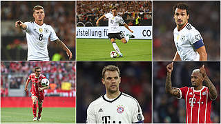 Kandidaten für die FIFA-Weltelf: Kroos, Özil, Hummels, Lahm, Neuer und Boateng (v.l.o.) © Getty Images/Collage DFB