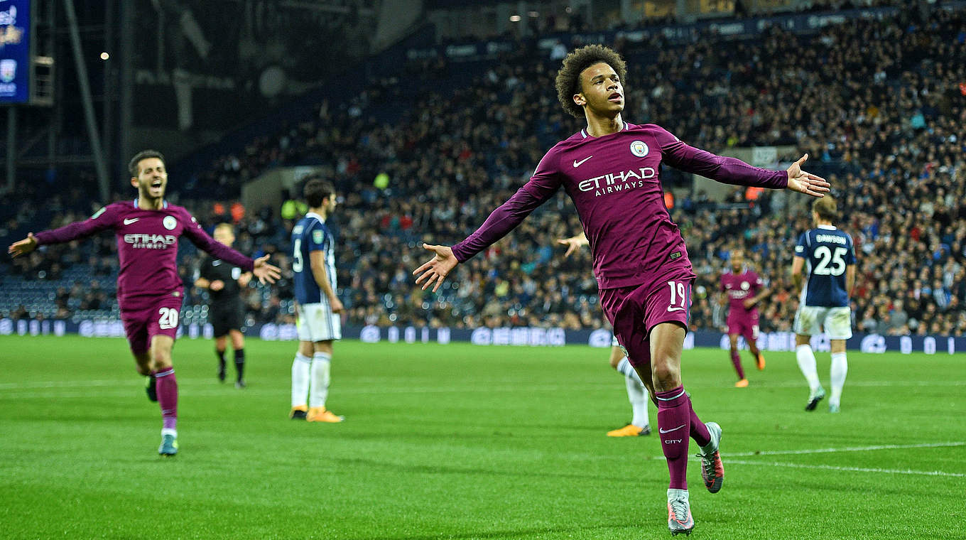 The man of the evening - Leroy Sané fires Man City into the next round with a terrific strike © This content is subject to copyright.