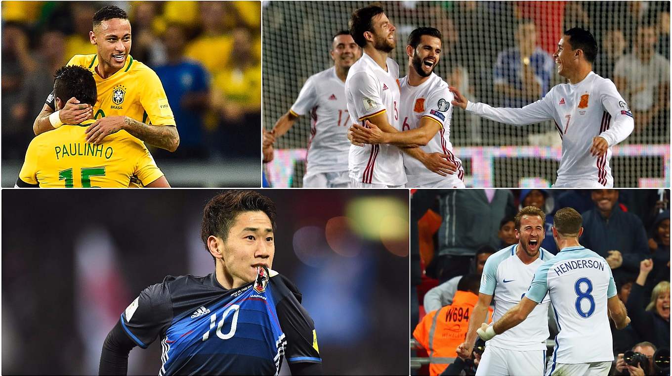 Bei der WM 2018 sicher dabei: Brasilien, Spanien, England und Japan © Getty Images/Collage DFB