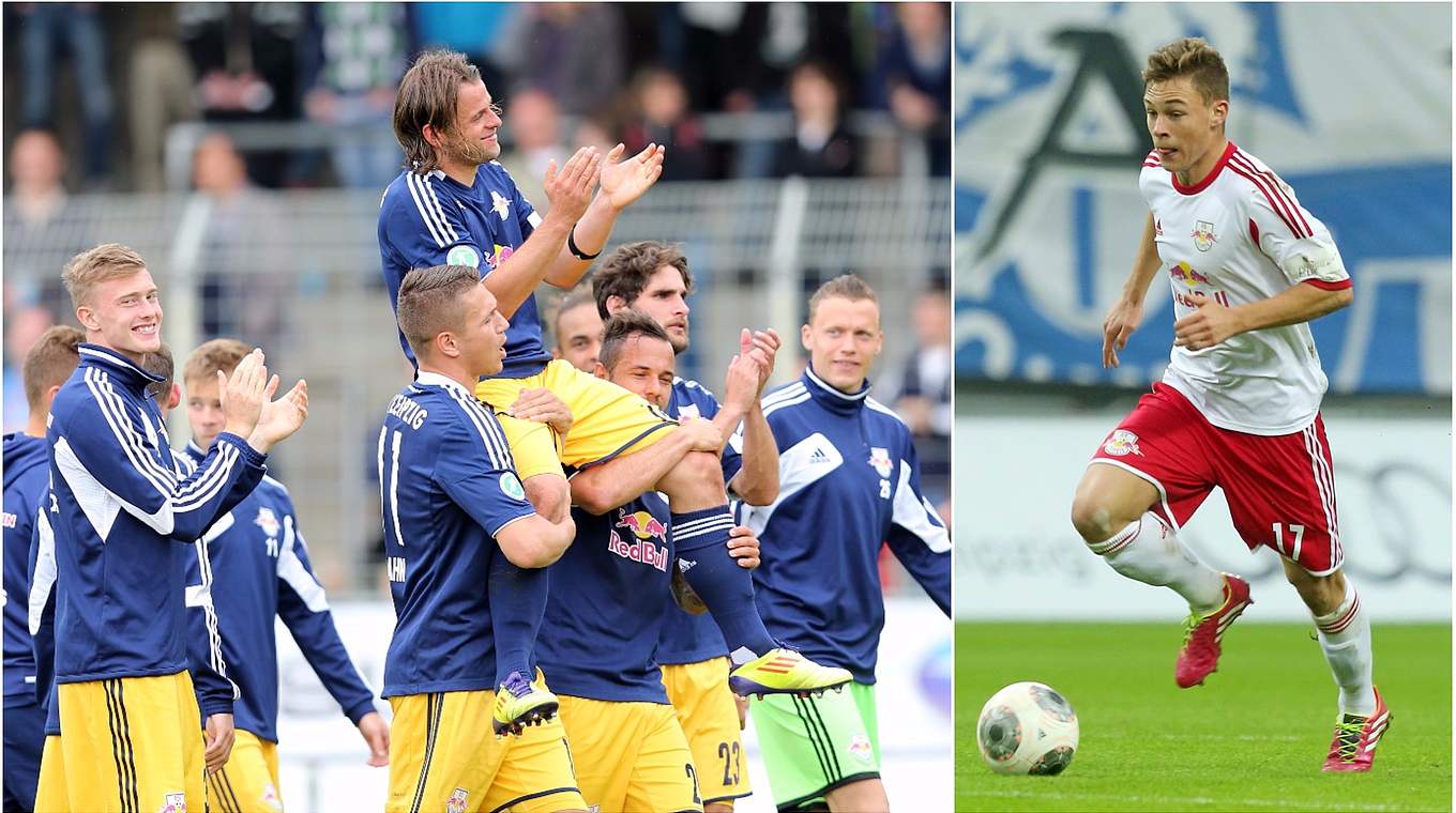 Teil der Leipziger Aufstiegsmannschaft 2014: Nationalspieler Joshua Kimmich (r.) © Getty Images/Collage DFB