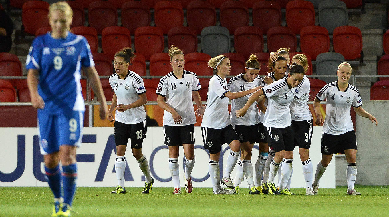 3:0 bei der EM 2013: Die DFB-Frauen gewannen alle Pflichtspiele gegen Island zu Null © 2013 AFP