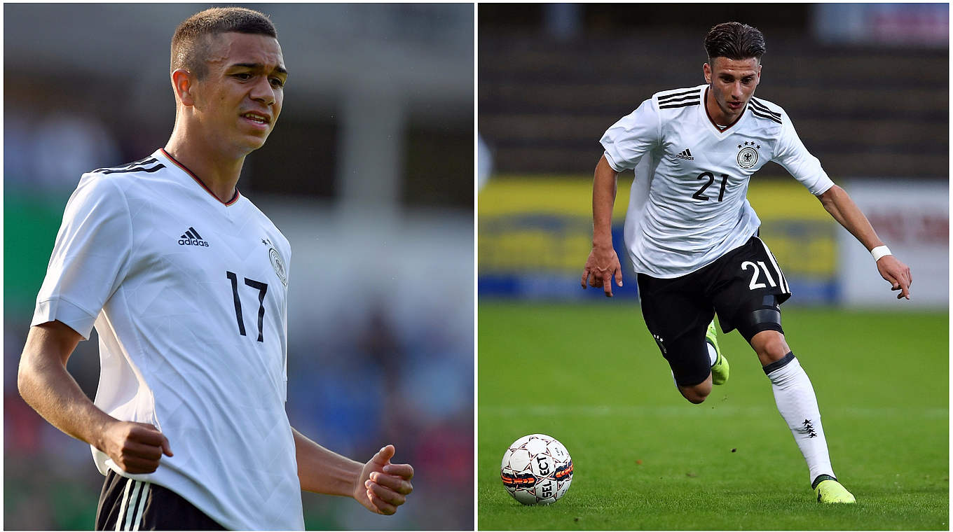 Im direkten Duell: U 17-Nationalspieler Oliver Batista Meier (l.) und Leon Dajaku (r.)  © Getty Images/Collage DFB